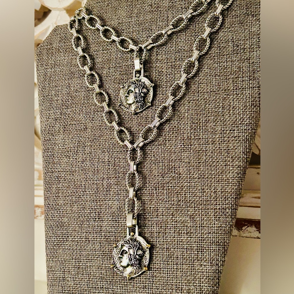 Greek Coin Pendant Necklace, Stainless Steel, Greek Goddess Coin Pendant